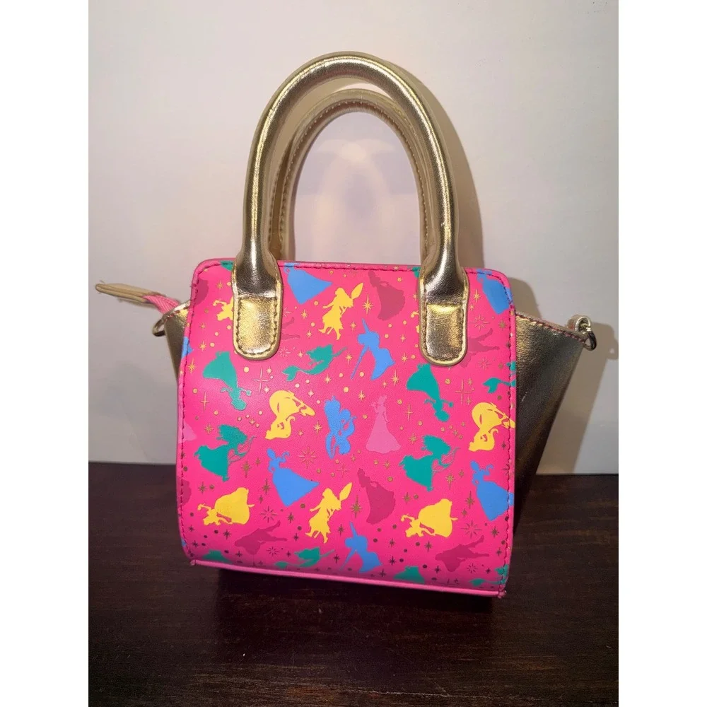 Walt Disney Parks Princess Mini Handbag Pink‎ Gold Silhouette Graphics Kids Bag